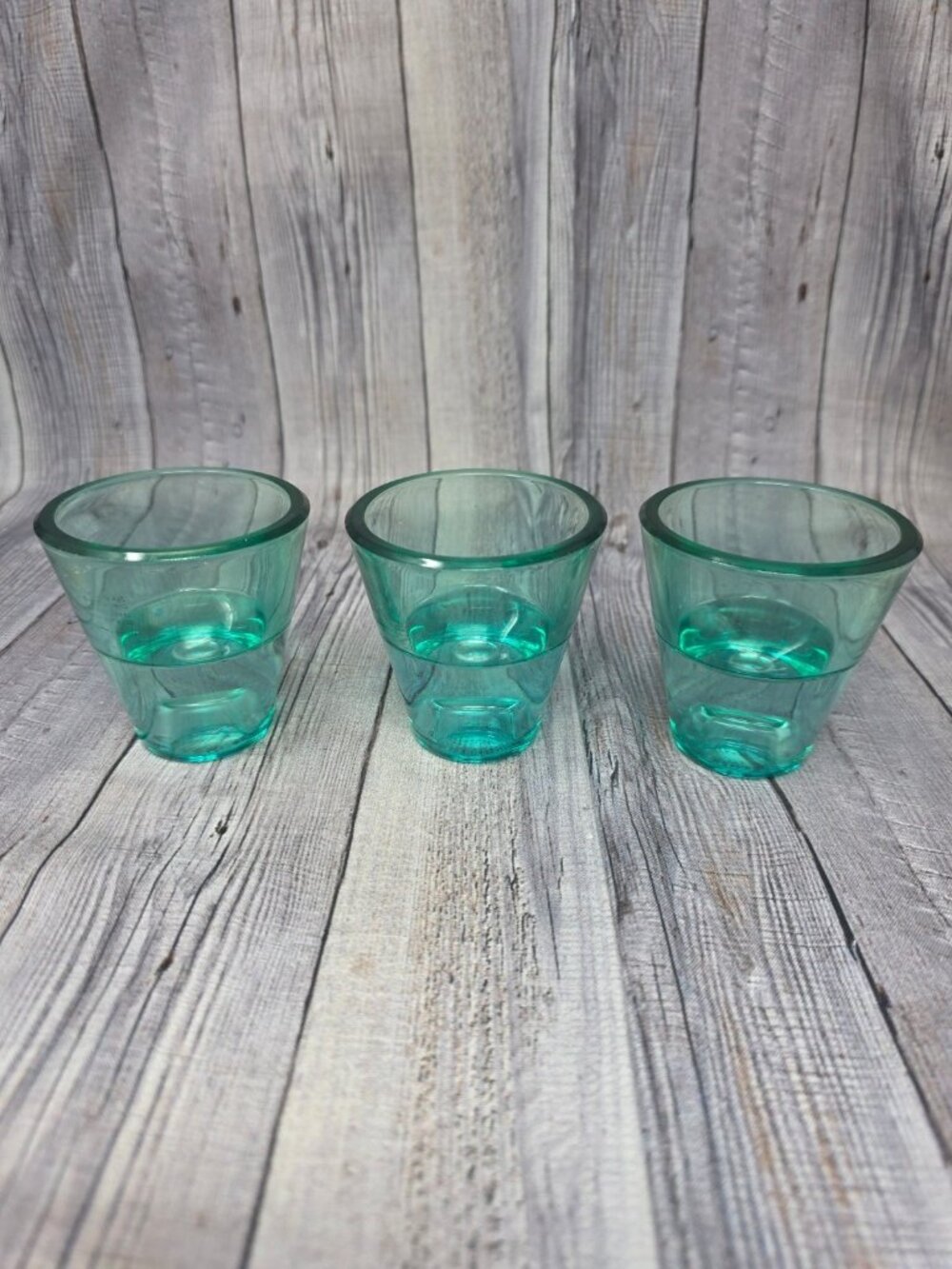 Set of 3 Teal Green Glass Candle Holders 2.5" inches tall